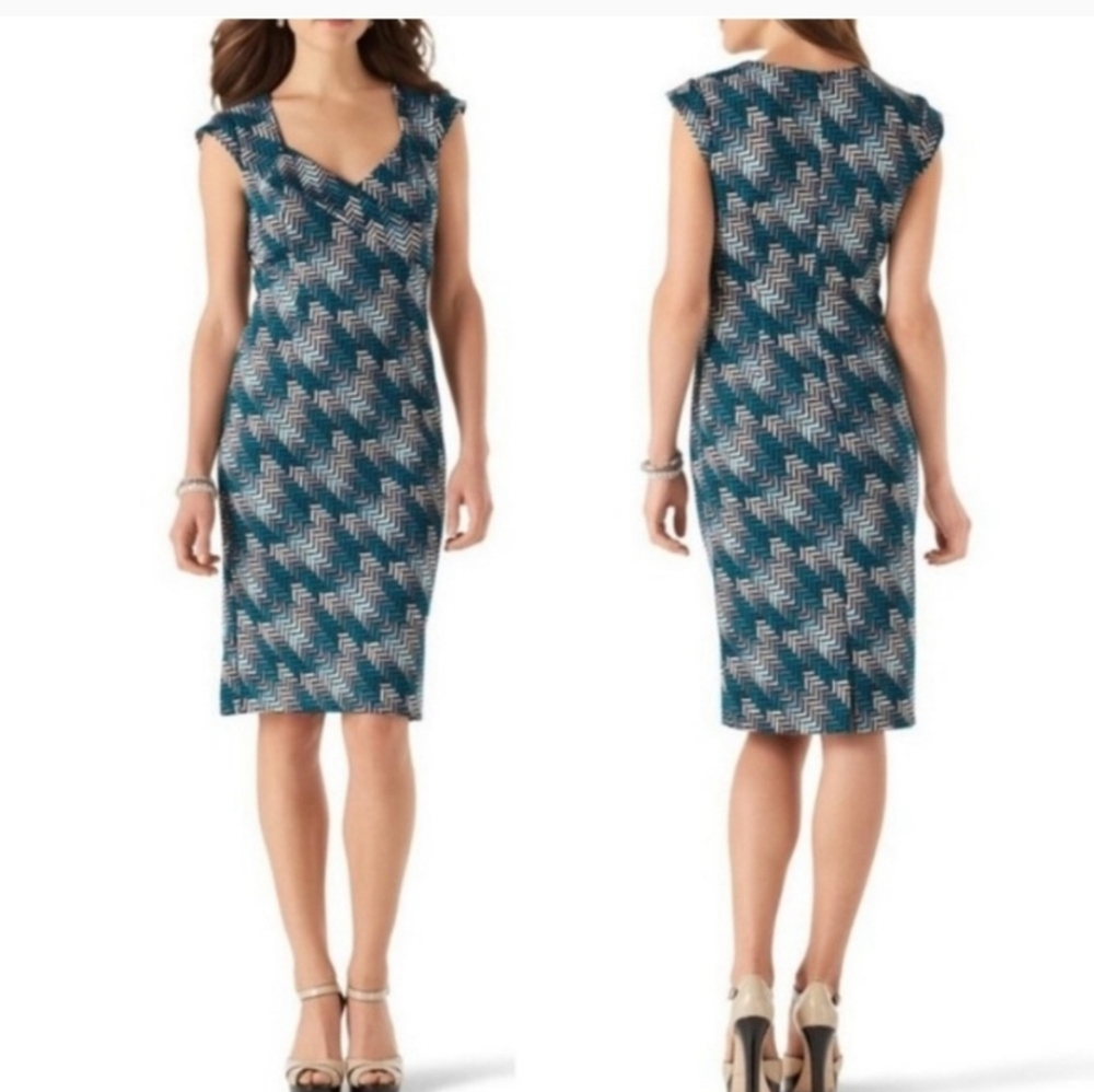 White House Black Market Herringbone Cap Sleeve Sheath Dress